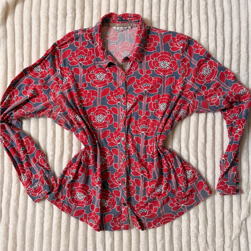 Boden Vintage Red Floral Button Up Blouse Women’s US 18 Tailored - Picture 3 of 9
